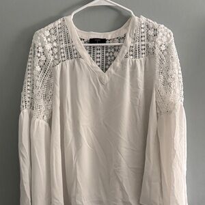 Tahari White Lace Detail Blouse